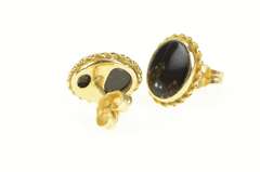 10K Yellow Gold Oval Black Onyx Twist Trim Stud Earrings