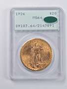 MS64 1926 $20 Saint-Gaudens Gold Double Eagle Rattler CAC PCGS