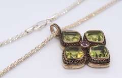Vintage 925 Sterling Silver Indonesia Peridot Pendant on Italian Chain Necklace