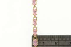 10K Yellow Gold Oval Pink Cubic Zirconia Vintage Retro Chain Bracelet