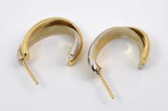 Feminine J Hoop Earrings in 14k White & Yellow