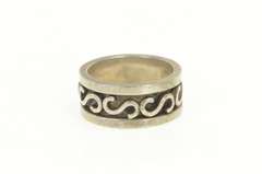 Sterling Silver 11.9mm Men's Ornate Sanskrit Mantra Band Ring