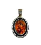 Vintage Oval Sterling and Amber Pendant Marked "Sterling M" on the Back