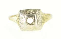 14K White Gold Engraved Art Deco Engagement 2.6mm Setting Ring