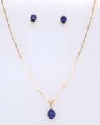 Precious Synthetic Star Sapphire and Diamond Pendant on Chain with Earrings Set