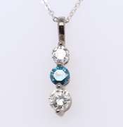 Charming White Gold White & IR Teal Diamond Pendant on Chain
