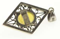 14K White Gold Oval Natural Opal Squared Filigree Statement Pendant