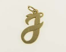 14K Yellow Gold F Cursive Letter Initial Name Monogram Charm/Pendant