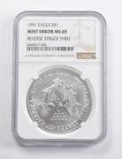 Mint Error MS69 1991 American Silver Eagle REV Struck Thru NGC