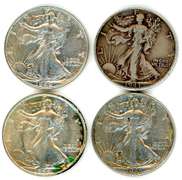 4 Walking Liberty Silver Half Dollars