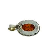 Vintage Oval Sterling and Amber Pendant Marked "Sterling M" on the Back