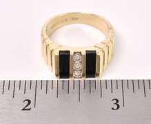Sturdy Diamond and Onyx Ring In 14K Yellow Gold