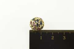 14K Yellow Gold Ruby Sapphire Encrusted Round Bead Slide Charm/Pendant