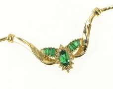 14K Yellow Gold Marquise Syn. Emerald Diamond Halo Chevron Necklace