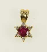 14K Yellow Gold 0.55 Ctw Natural Ruby Diamond Halo Flower Pendant