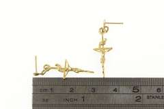 14K Yellow Gold Dangle Cross Crucifix Christian Jesus Christ Earrings