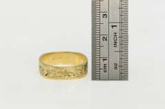 14K Yellow Gold Squared Floral Engraved Vintage Wedding Band Ring