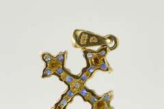 10K Yellow Gold Sapphire Diamond Classic Vintage Cross Pendant
