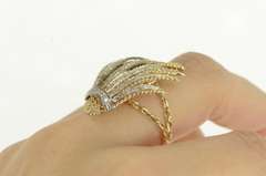 14K Yellow Gold 1940's White Sapphire Fanned Leaf Cluster Ring