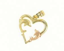 14K Yellow Gold Dolphin Heart Love Symbol Vintage Pendant