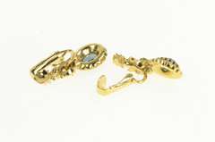 Base Metal Sim. Sapphire Scalloped Halo Clip On Dangle Earrings