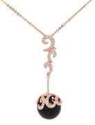 Black Onyx and 0.20ctw Diamond Ball Art Deco Pendant Necklace in 14K