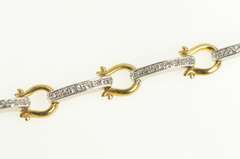 14K Yellow Gold Two Tone Bar Greek Omega Link CZ Tennis Bracelet