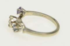 14K White Gold 1950's Diamond Ruby Blue Topaz Bypass Ring