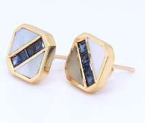 Vintage Bvlgari Mop and Sapphire Pendant on Chain with Matching Earrings