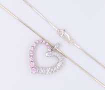 Vintage 925 Sterling Silver Cubic Zirconia Heart Shaped Pendant on Chain