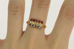 18K Yellow Gold 1913 1.10Ctw OEC Diamond Sapphire Ruby Band Ring