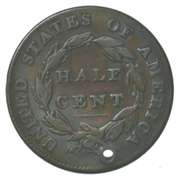 1832 Classic Head Half Cent Holed Toned