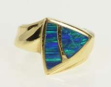 14K Yellow Gold Triangle Opal Inlay Geometric Statement Ring