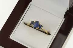 14K Yellow Gold Three Stone Natural Sapphire Engagement Ring