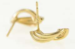 14K Yellow Gold Scalloped Grooved Vintage Curved Stud Earrings