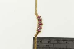 14K Yellow Gold Marquise Natural Ruby Diamond Herringbone Necklace