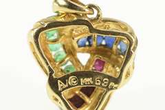 14K Yellow Gold Emerald Ruby Sapphire Triangle Knot Twist Pendant