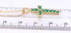 Stunning Yellow Gold Emerald and Diamond Cross Pendant on Chain