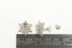 14K White Gold 3.00 Ctw 1950's Diamond Flower Snowflake Earrings