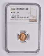 MS67 PL 1968 BBR Peru 1/5 Lima Gold Coin NGC