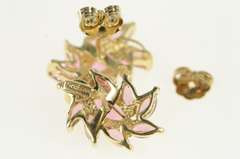 14K Yellow Gold Pink Topaz Swirl Halo Vintage Statement Stud Earrings