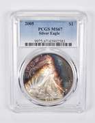 MS67 2005 American Silver Eagle Toning PCGS