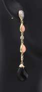 Fantastic Black Onyx and Coral Dangle Earrings in Yellow Gold