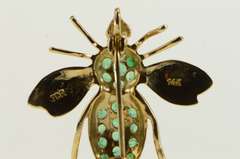 14K Yellow Gold Retro Bee Pave Emerald Fly Bug Pin/Brooch