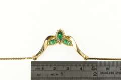14K Yellow Gold Marquise Syn. Emerald Diamond Halo Chevron Necklace