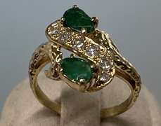14kt Solid Yellow Gold, Emerald and Diamond Ring