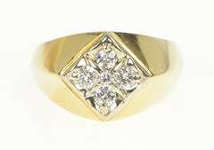 14K Yellow Gold 0.45 Ctw Diamond 1960's Squared Cluster Ring