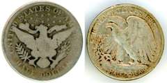 Two Different Types of US Half Dollar: 1897 Barber & 1947 Walking Liberty