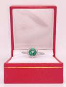 18KT SOLID WHITE GOLD, EMERALD, & DIAMOND RING