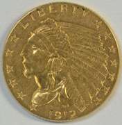Better date 1912 US $2.50 Indian Gold Piece in nice condition.